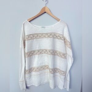 Sundance White Long-Sleeve Cotton Top with Lace - Women’s XL